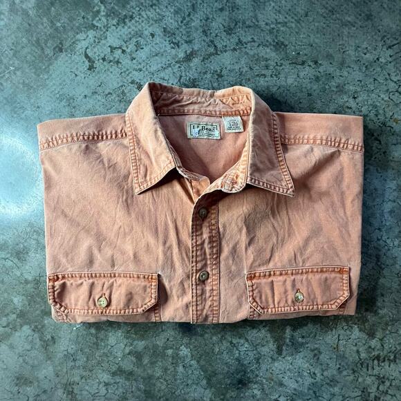 L.L. Bean Men's Large Tall Faded Terracotta Cotton Canvas Work Shirt - Picture 8 of 8